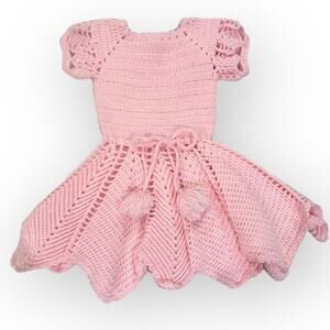 Grandma Crochet Pink Handkerchief Hem Sweater Dress sz Small